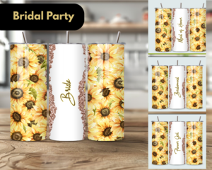 Sunflower bridal party tumbler Personalized tumbler with sunflower. Stainless steel bridesmaid cup
